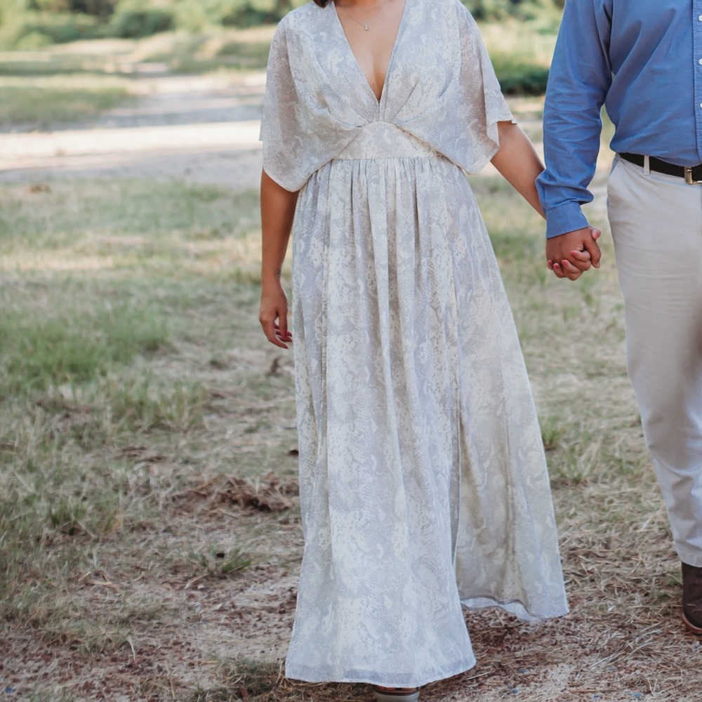 Buddy Love. Snake print Maxi dress. Worn once. Double front slit.